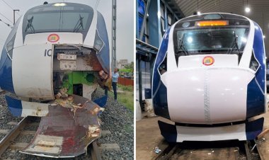 Vande Bharat Express train became a victim of an accident, the front part was broken after hitting the cattle