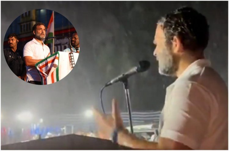 Raised Slogans And Cheering Amid Heavy Rainfall To Support Rahul Gandhi