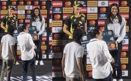 Actress Kashika Kapoor Presents The Player of the Match Award to Ellyse Perry