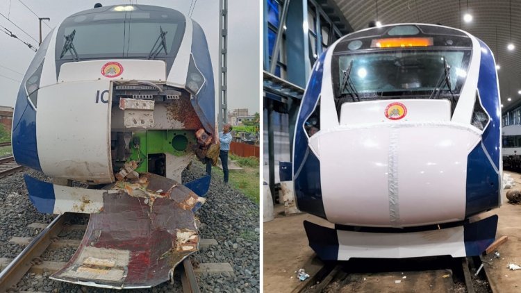 Vande Bharat Express train became a victim of an accident, the front part was broken after hitting the cattle