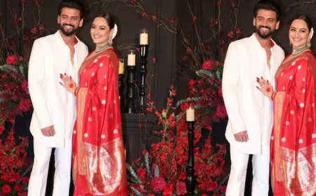 लाल व सफ़ेद रंग के कपड़ों में खूबसूरत दिख रहे सोनाक्षी-ज़हीर ने दिया पोज