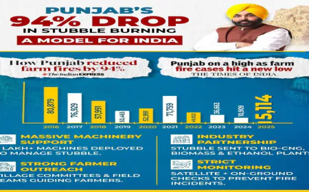 Mann सरकार की Science-Based schemes से Stubble-Burning Pollution में 94% गिरावट — ‘Punjab Model’ को Centre ने किया Approved, अब पूरे देश में होगा लागू